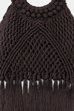 ZARA СУМКА ИЗ ТКАНИ С УЗЛАМИ И БАХРОМОЙ, КОРИЧНЕВЫЙ