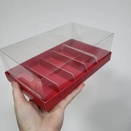 Коробка на 5 эклеров/пирожных КУПОЛ (Красная матовая), 22*13,5*7 см