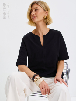 Плотная футболка из футера 2-нитки с V-вырезом HIGH TEMP