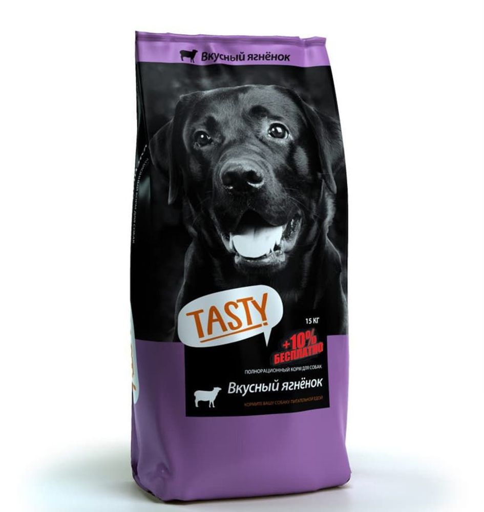Сухой корм для взрослых собак TASTY с ягненком 15+1,5 кг