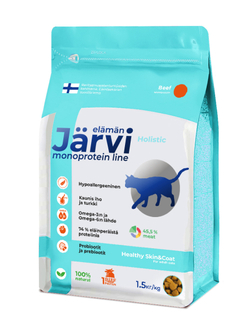 Jarvi сухой монопротеиновый полнорационный корм для кошек для здоровой кожи и красивой шерсти,говядина, 1,5кг.