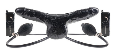 Два фаллоса с вибрацией и подкачкой воздуха Inflatable Vibrating Double Delight (Цвет: черный)