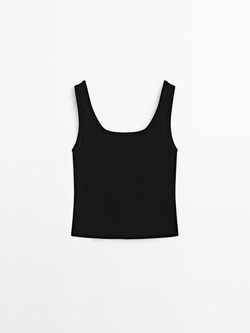 Massimo Dutti Трикотажный топ на бретелях, черный