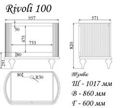 Тумба RIVOLI 100 арт.TS-RI910-C-W/SD Белый/Цоколь с ножками серебро