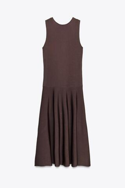 ZARA ТРИКОТАЖНОЕ ПЛАТЬЕ МИДИ, ТЕМНО-БАКЛАЖАНОВЫЙ