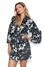 Халат-кимоно Filipa с цветочным принтом (Размер: S) (Цвет: черный с бежевым)