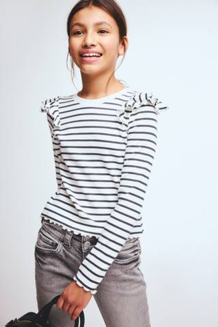 H&M Трикотажный топ с с оборками, белый/черный