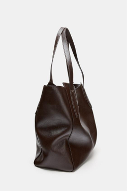 ZARA БОЛЬШАЯ СУМКА-ШОПЕР С ДЕТАЛИЗИРОВАННЫМИ РУЧКАМИ, КОРИЧНЕВЫЙ