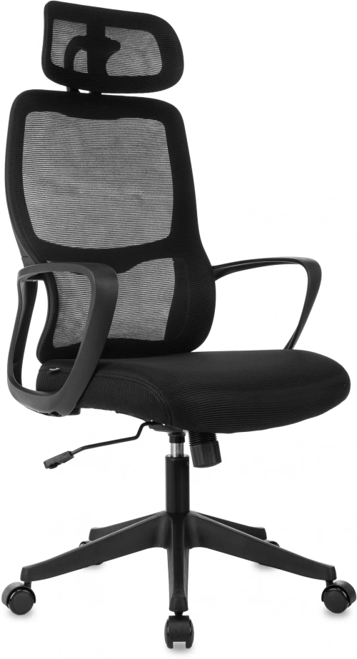 Кресло руководителя Бюрократ Wise черный сетка/ткань с подголов. крестов. пластик