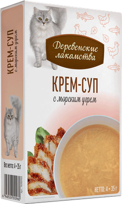 ДЕРЕВЕНСКИЕ ЛАКОМСТВА Пауч для кошек Крем-суп с морским угрём 0,035 кг
