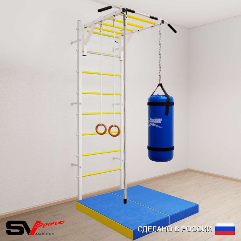 Шведская стенка Sv Sport усиленная 6335 (Турник рукоход/Канат/Кольца/Цепь/Мешок 15кг/Мат 1м)