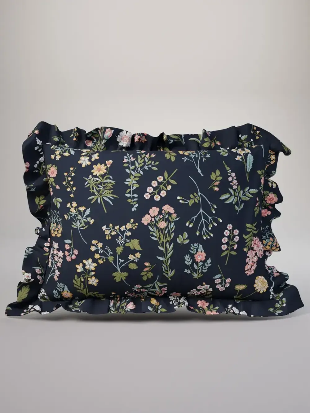 Декоративная наволочка с рюшами, оборками "Ботаника" 50х70 см, 1 шт, без молнии