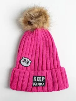Женская шапка с помпоном "Keep calm and hug panda"