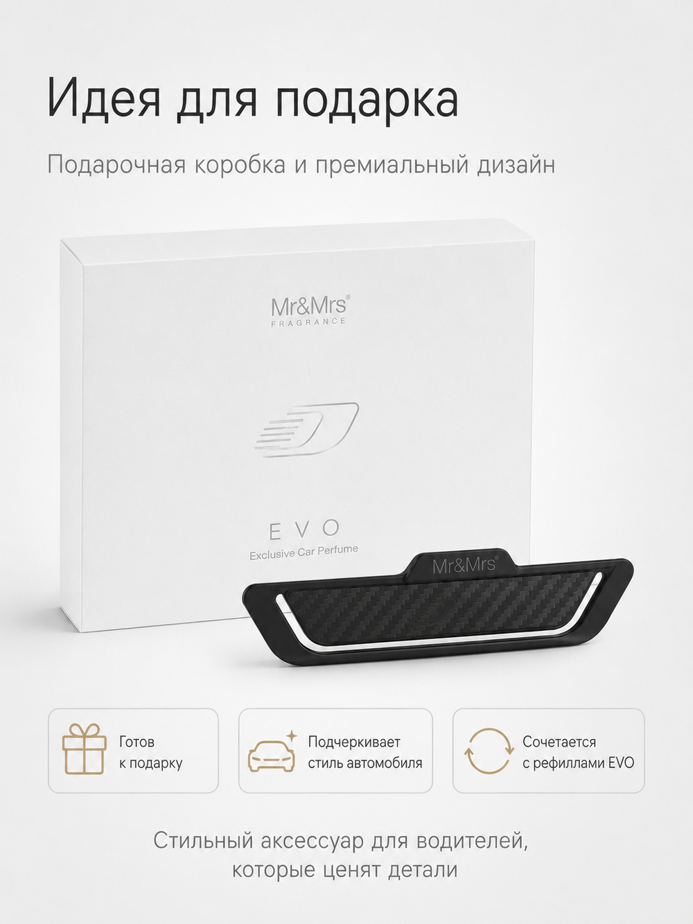 Mr&Mrs Fragrance Корпус ароматизатора для автомобиля EVO | ЧЕРНЫЙ КАРБОН в подарочной коробке