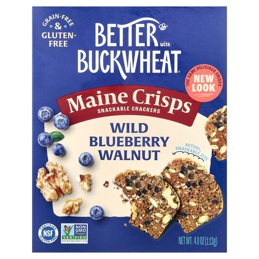 Better with Buckwheat, Мэн хрустящие снеки, крекеры, лесная голубика и грецкий орех, 113 г (4 унции)