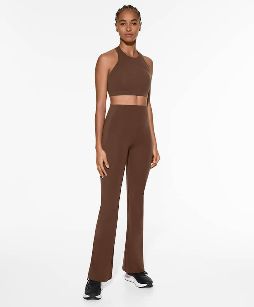 OYSHO Компрессионные брюки клеш Flare Compressive Raise Up, коричневый