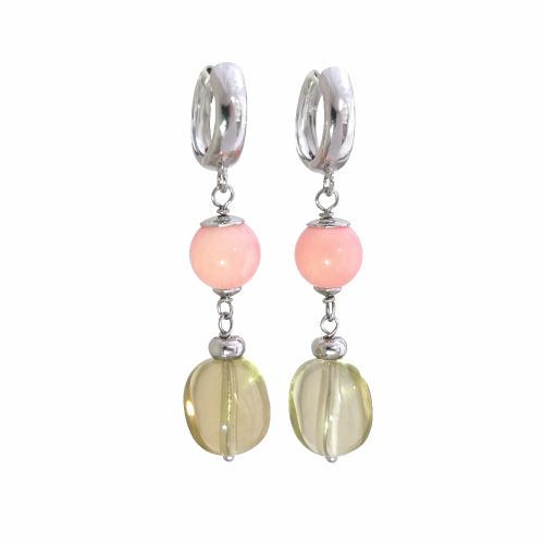 Серьги с кораллом и кварцем