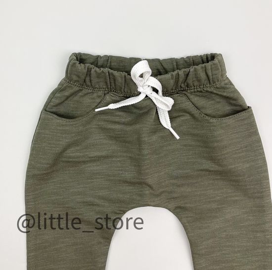 Брюки "Прятки в листьях" из футера, зеленый хаки