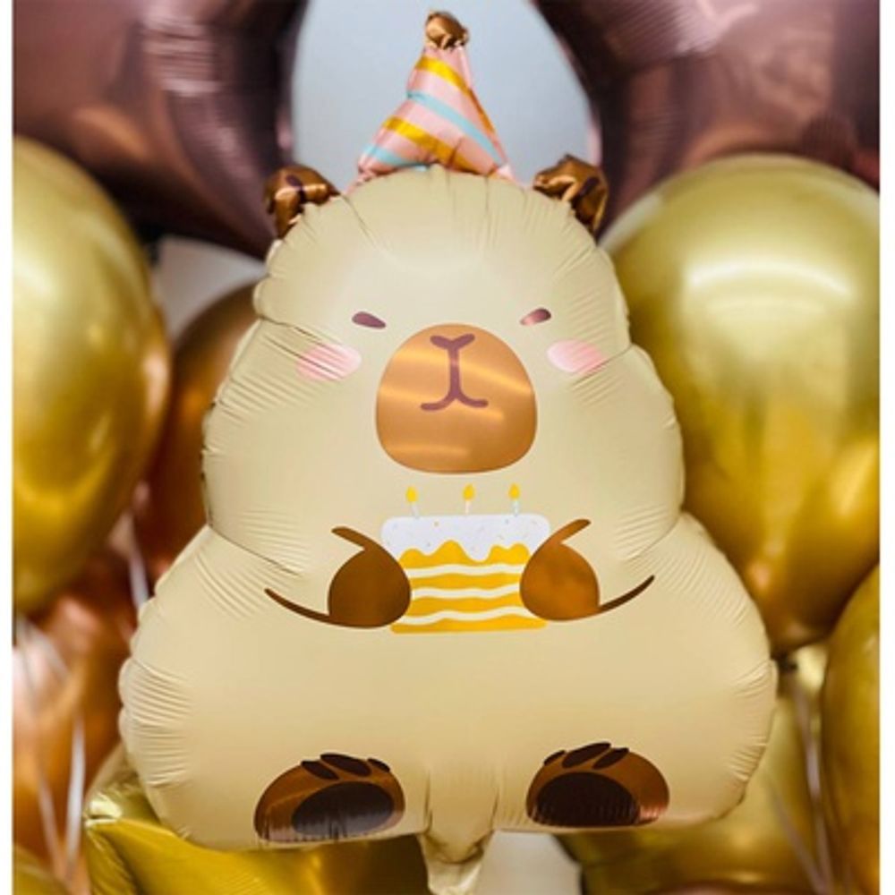 Шар (27''/69 см) Фигура, Капибара с тортиком (БГ-)  Изображение2