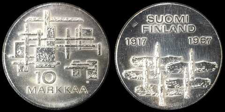 Финляндия 10 марок, 1967 50 лет независимости aUNC