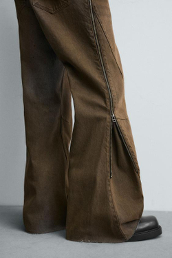 ZARA ДЖИНСЫ FLARE FIT С МОЛНИЯМИ, КОРИЧНЕВЫЙ