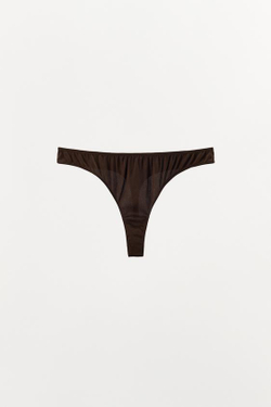 ZARA ТРУСЫ-ТАНГА С ШЕЛКОВОЙ ТЕКСТУРОЙ, КОРИЧНЕВЫЙ