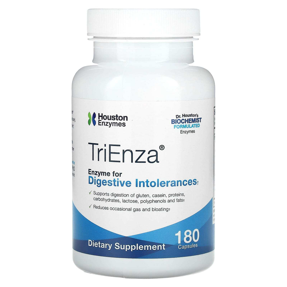 Houston Enzymes, TriEnza, ферменты помогающие при пищевой непереносимости, 180 капсул