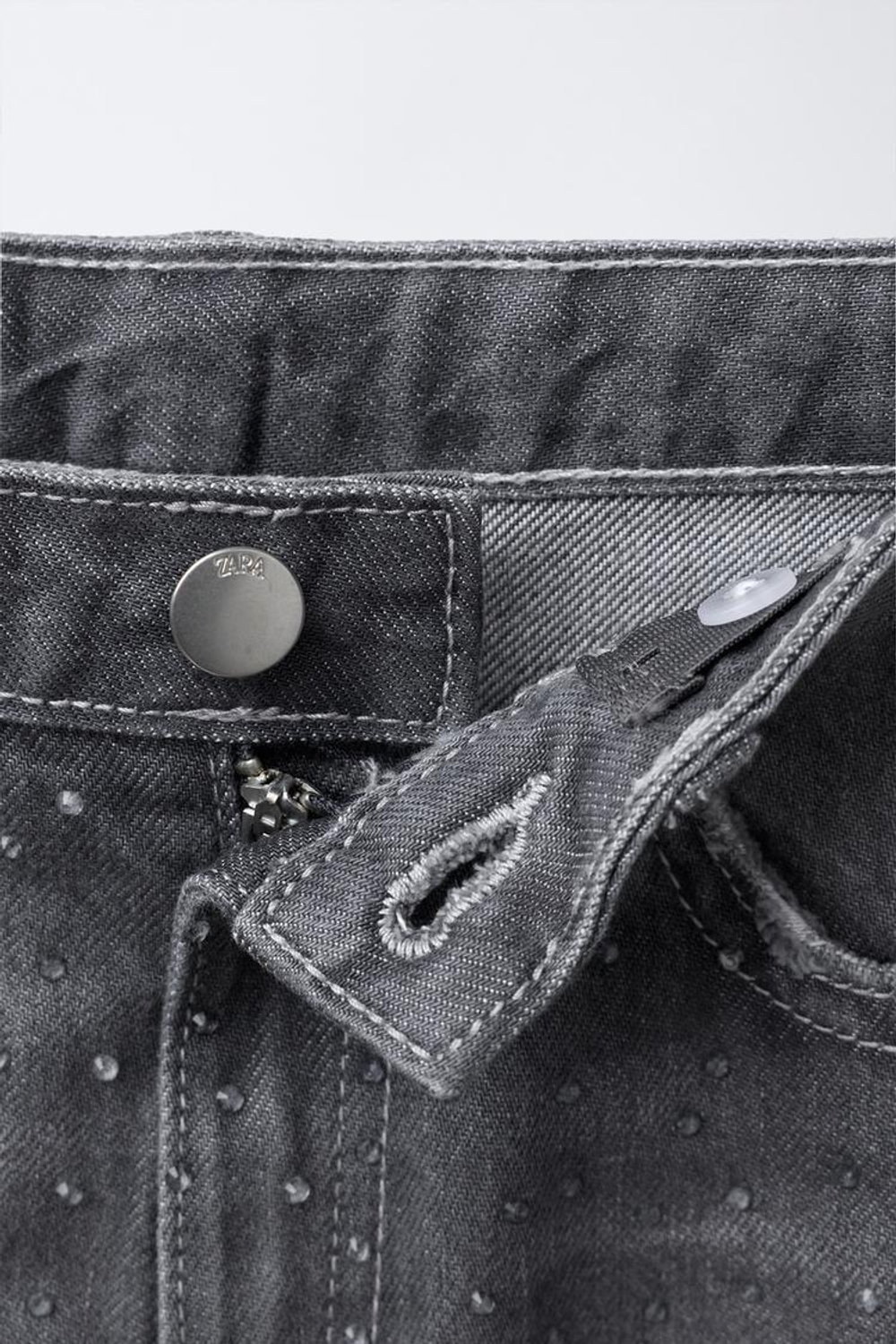 ZARA ДЖИНСЫ WIDE LEG СО СТРАЗАМИ, СЕРЫЙ