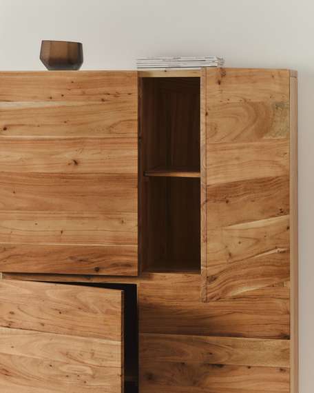 Буфет Uxue из массива акации с беленой отделкой и черной сталью 100 x 155