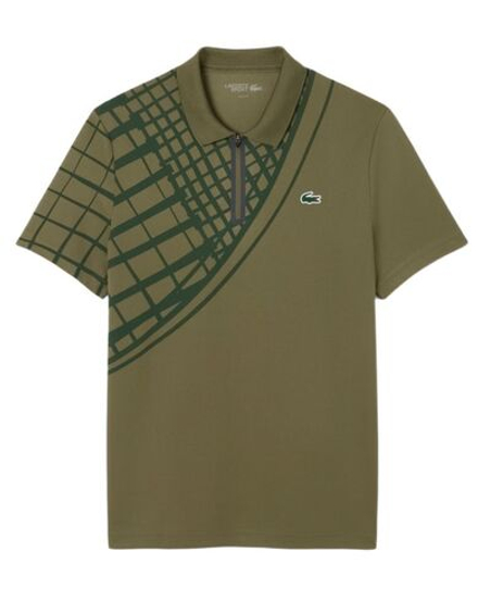 Мужское теннисное поло Lacoste Ultra Dry Printed Slim Fit Tennis - khaki green