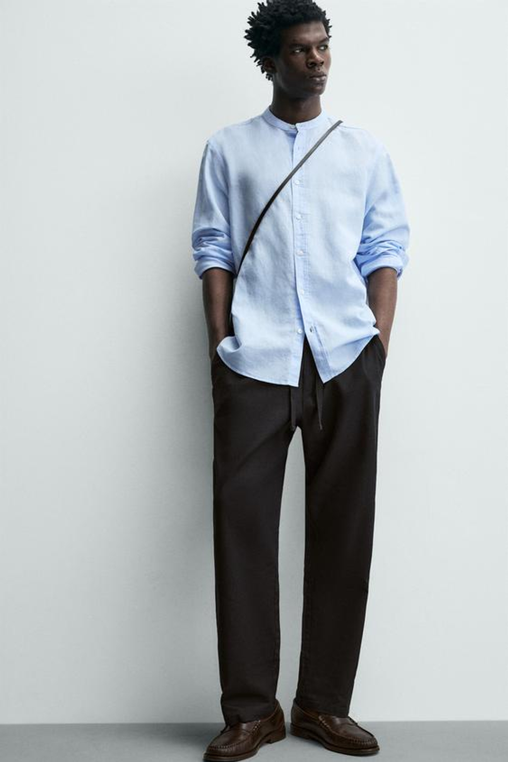 ZARA БРЮКИ RELAXED FIT ИЗ СМЕСИ ХЛОПКА, ЧЕРНЫЙ