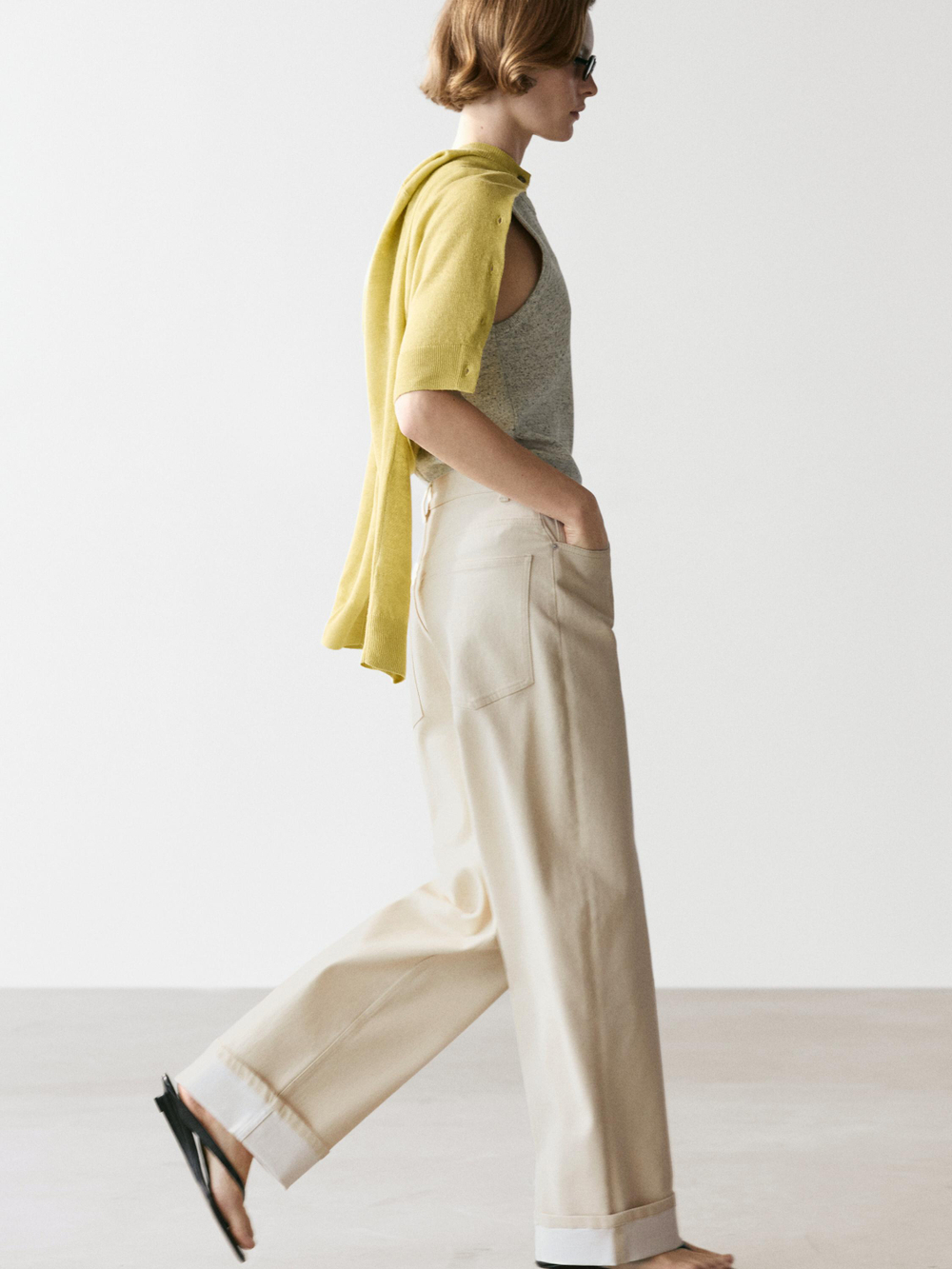 Massimo Dutti Короткий кардиган изо льна, лаймовый