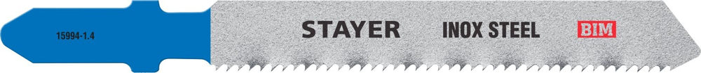 STAYER T118AF, T-хвост., Bi-Metal, по металлу толщиной 1.5-3 мм, шаг зуба 1.4 мм, раб. длина 50 мм, 2 шт, полотна для лобзика (15994-1.4)