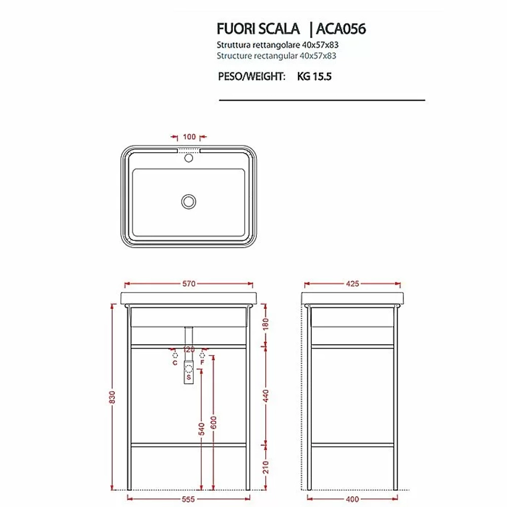 Консоль с раковиной Artceram FUORI SCALA ACA056/TFL03401/ACM039 60.5 черная