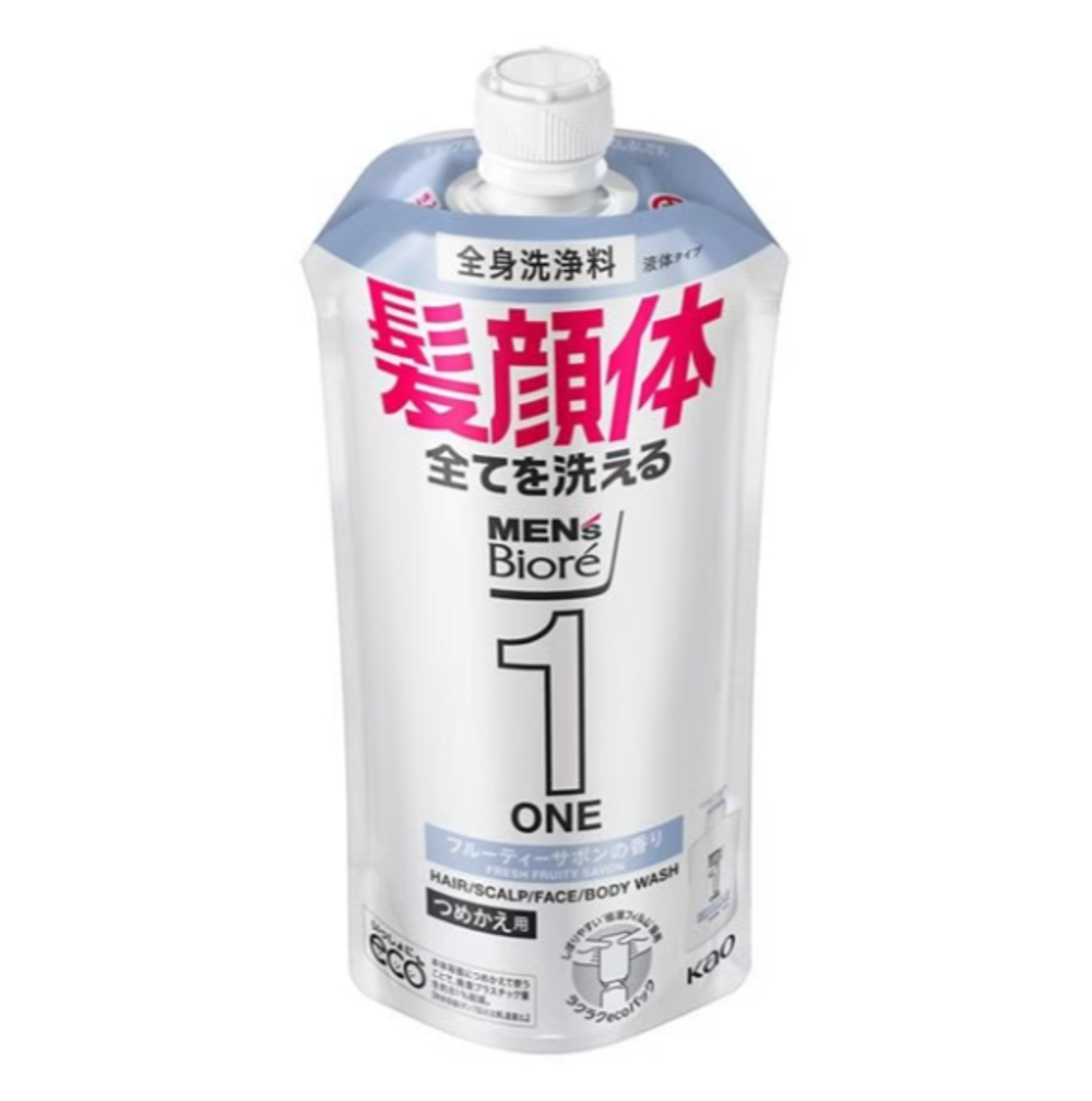 Гель для тела мужской три в одном с ароматом фруктов 340 мл KAO Men's Biore ONE All-In-One Body Cleanser Fruity (мягкая упаковка)