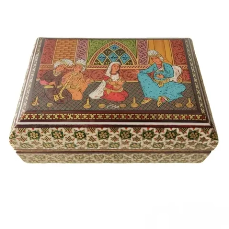 Шкатулка Хатам Кари 522 премиум с позолотой (khatam-kari) сувенир из Ирана в технике хатамкари