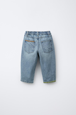 ZARA ДЖИНСЫ BAGGY С ВЫШИВКОЙ, ГОЛУБОЙ