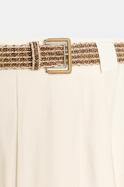 ZARA ЮБКА МИДИ С ПЛЕТЕНЫМ РЕМНЕМ, ЭКРЮ