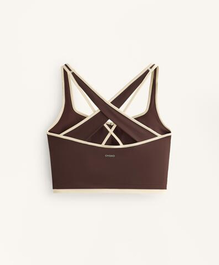 Oysho Топ Comfortlux с контрастной перекрестной спинкой, коричневый