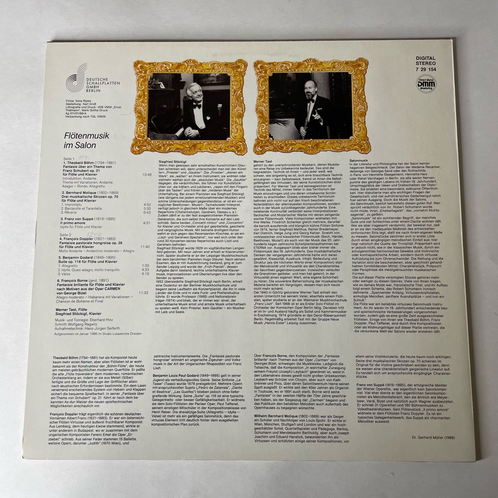 Винтажная виниловая пластинка LP Сборник Классической Музыки (Флейта), Flotenmusik Im Salon (ГДР 1988)