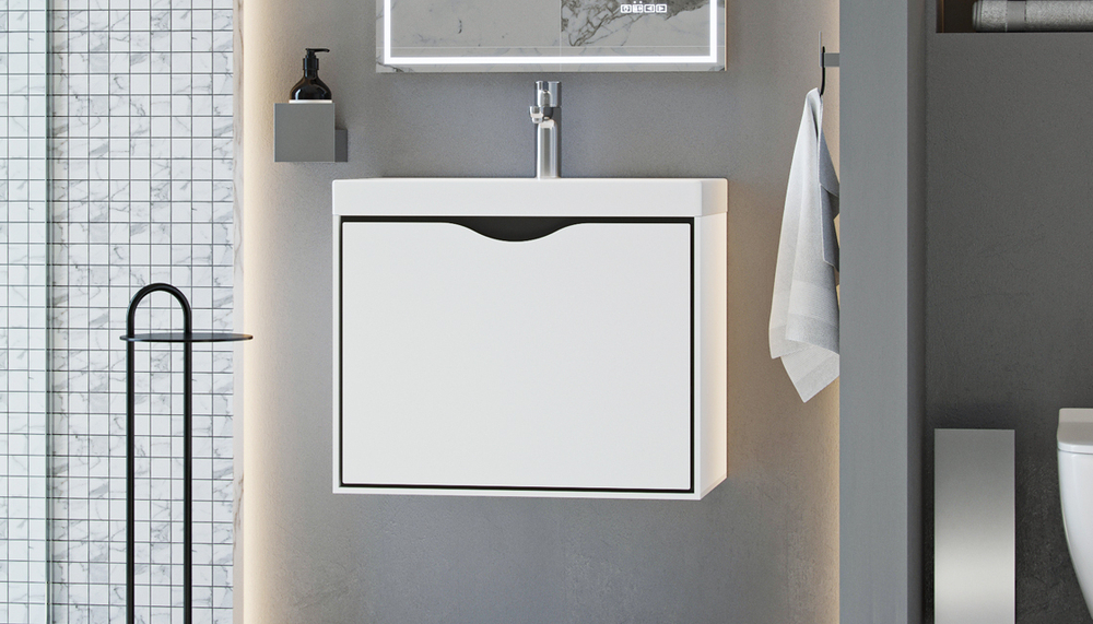 Тумба подвесная VELVEX Rigli 60.1Y с раковиной SLIM 60 Cersanit