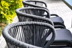 "Милан" стул плетеный из роупа, каркас алюминий темно-серый (RAL7024) муар, роуп темно-серый круглый, ткань темно-серая 027