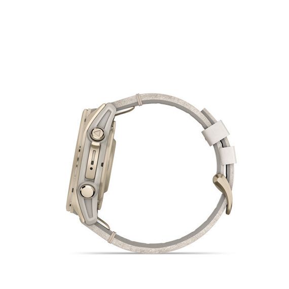 Garmin Fenix 8 AMOLED Sapphire 43 мм – Золотистый, серый кожаный ремешок