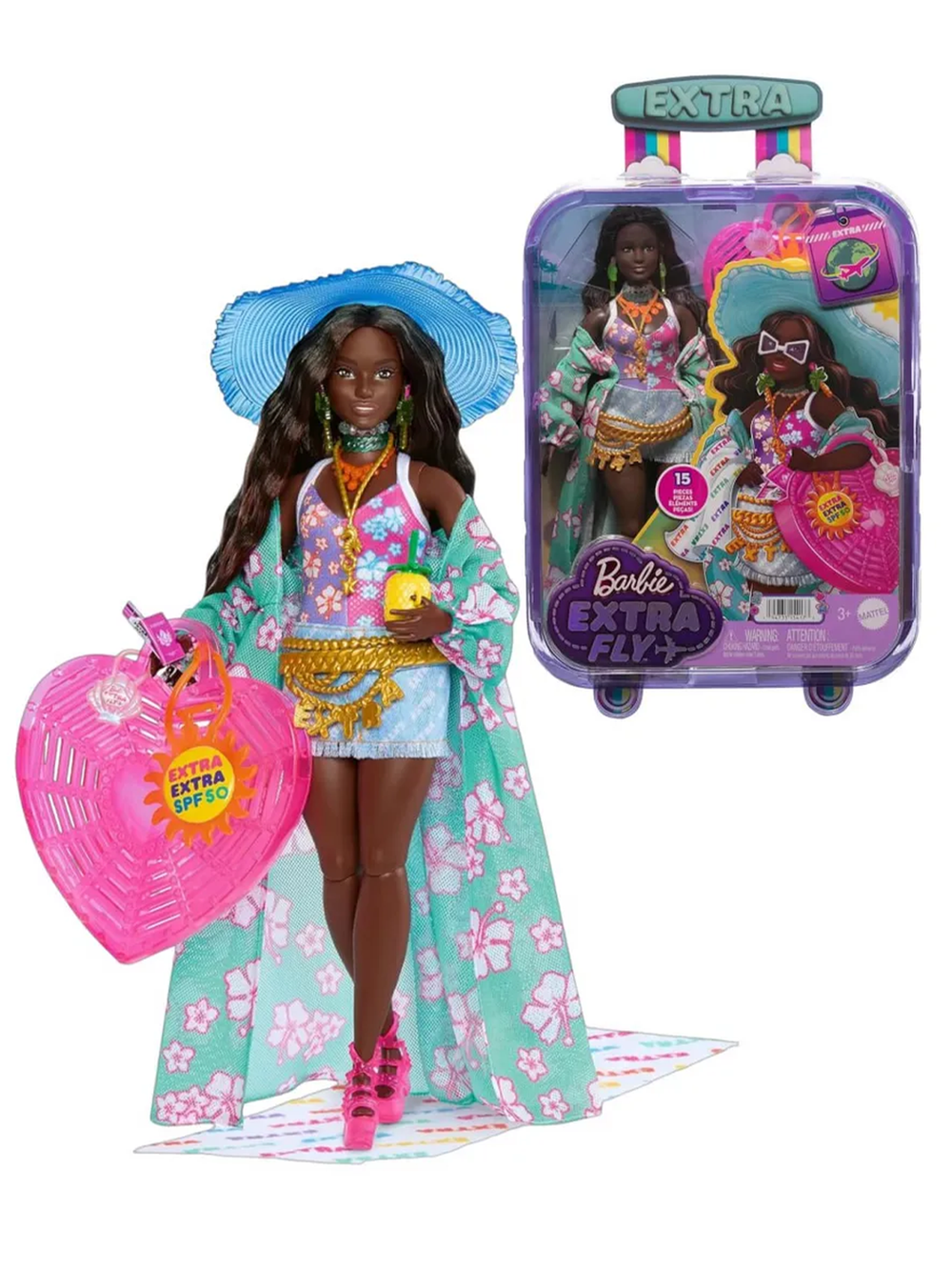 Кукла барби Extra Fly HPB14 темнокожая в пляжной одежде