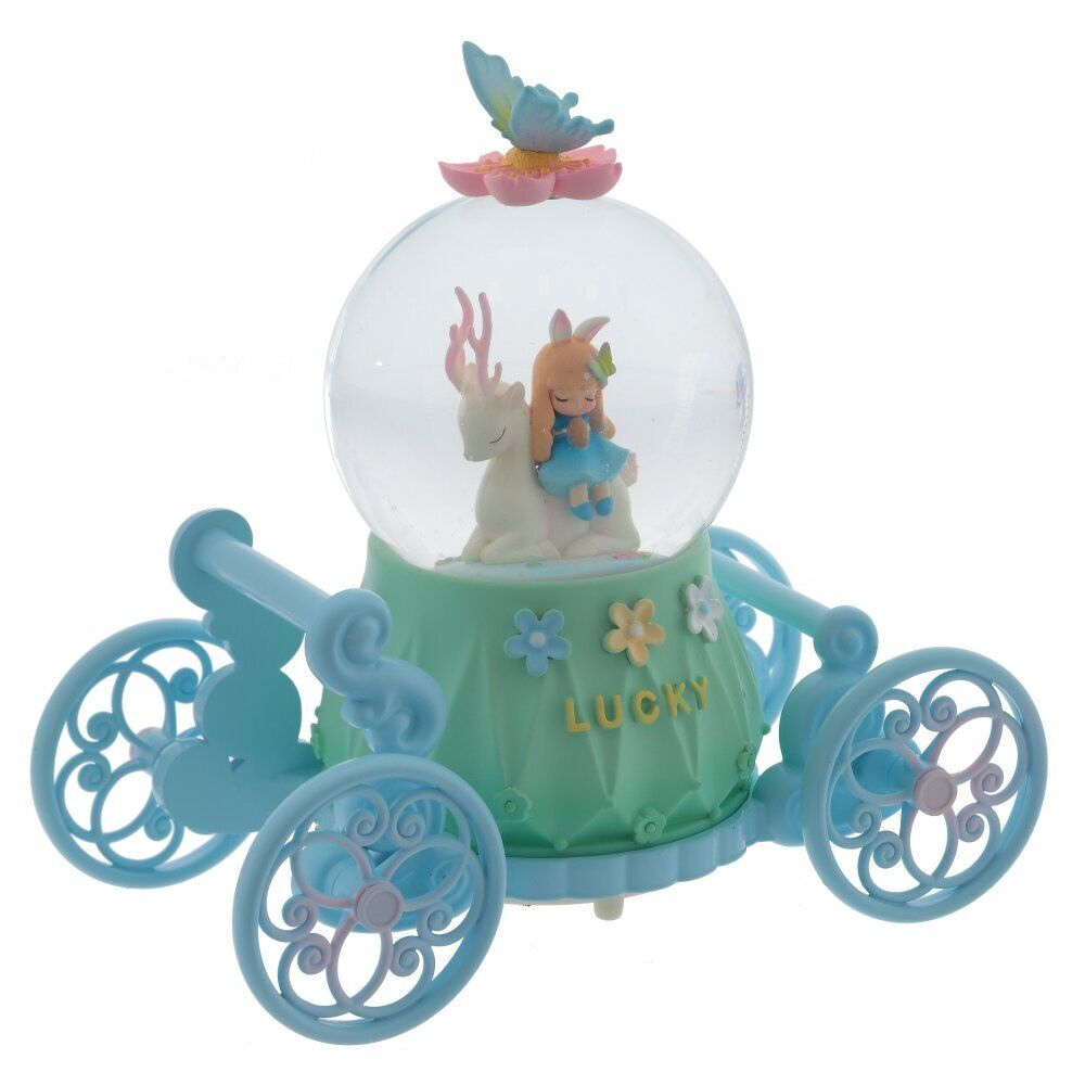 GAEM Фигурка декор "Девочка с оленем" в стекл шаре (муз, подсвет, вьюга, 2xAAA н/п), D8, L17 W9 H17 см