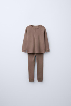 ZARA ПИЖАМА ИЗ СМЕСОВОЙ МЕРИНОСОВОЙ ШЕРСТИ, КОРИЧНЕВЫЙ