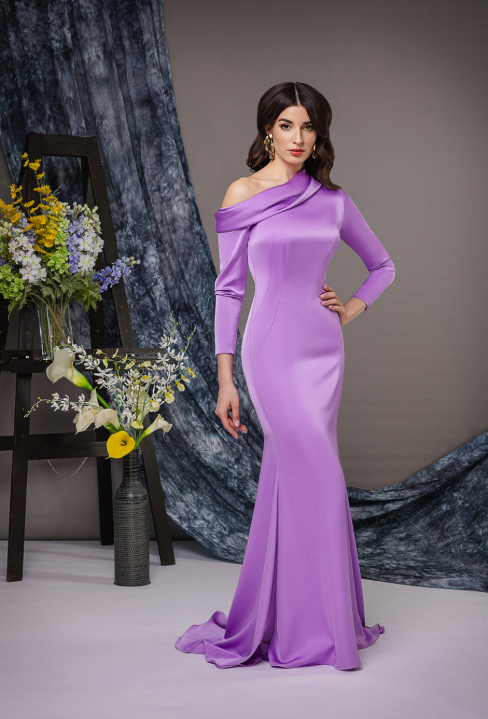 Платье шелковое силуэт «рыбка» лиловое 21-01-22 SS