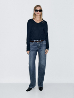 Massimo Dutti Джинсы со средней посадкой и широкими штанинами, средне-синий