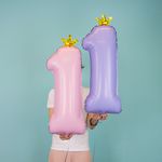 Шар (32''/81 см) Цифра, 1 Золотая корона, Фламинго, 1 шт. в уп.