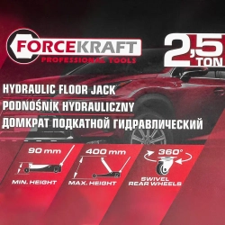 Домкрат подкатной гидравлический 2.5т (h min 90мм, h max 400мм) в кейсе FORCEKRAFT FK-T830031DS